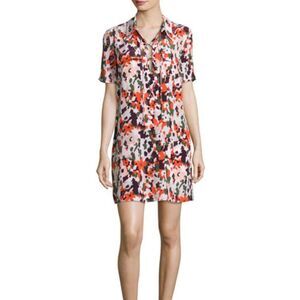 Equipment Knox Camo Short-Sleeve Lace-Up Silk Shirt Dress Orange White Small